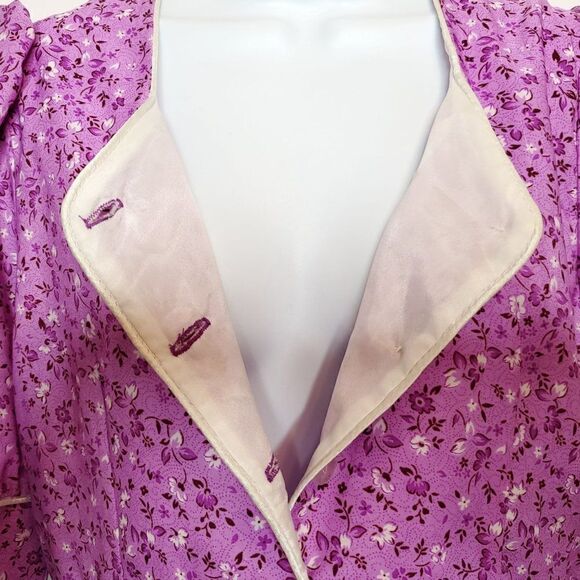 OOAK Vintage Cottagecore Pinup Dress Sz M Purple Floral Pleat Skirt Puff Sleeves - Picture 7 of 7